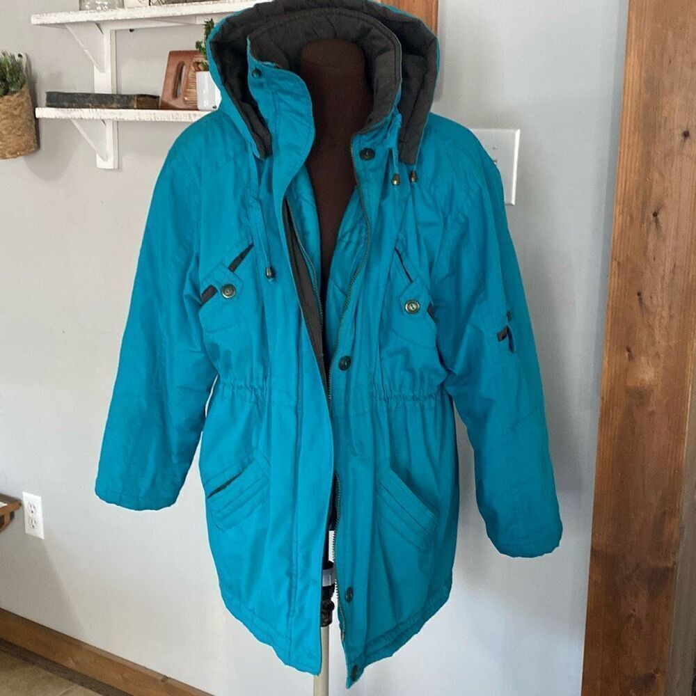 Vintage Current Seen 80’s winter coat womens size large turquoise full zip ski s